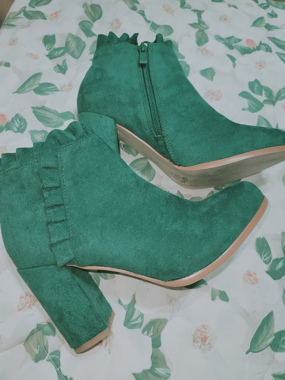 Ruffle Block Heel Ankle Boots